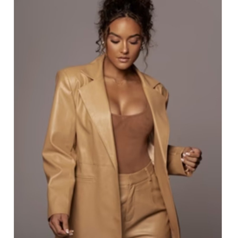 Caramel Rubey Faux Leather Blazer